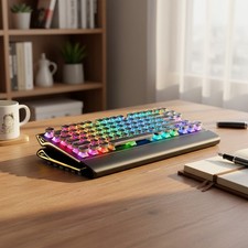 Stylish 108-Key Retro Mechanical Keyboard with RGB Lights and Wrist Rest - Black