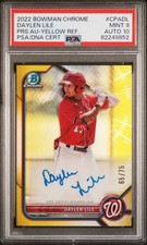 2022 BOWMAN CHROME #CPADL DAYLEN LILE YELLOW REFRACTOR AUTOGRAPH /75 PSA 9