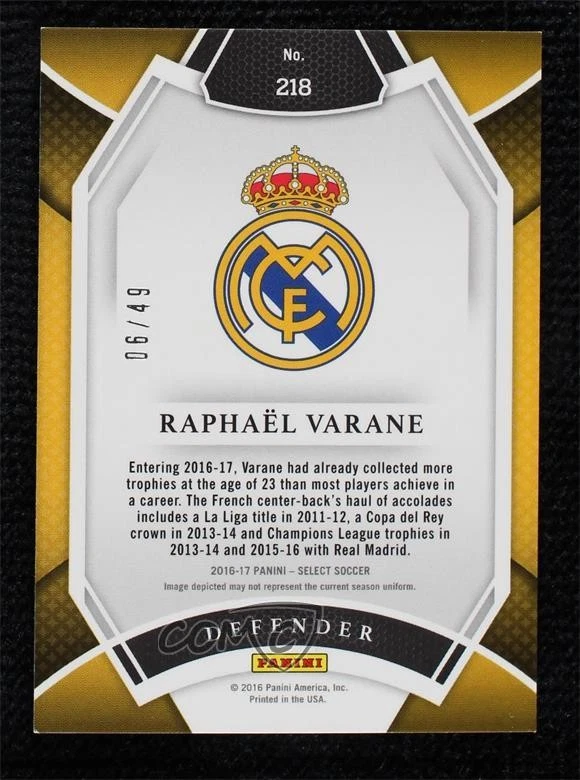 2016-17 Panini Select Field Level Copper Prizm /49 Raphael Varane #218 - Image 2 of 2