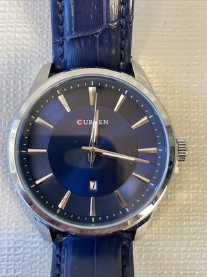 CURREN Blue 45mm M:8365 Men Leather Strap Casual Business Watch Need Batt New