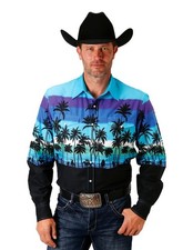 Roper Western Shirt Mens L/S Scenic Snap L Blue 03-001-0421-0306 BU
