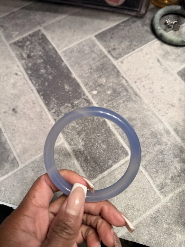 Natural Light Blue Jade Round Gemstone Bangle Bracelet 56-64mm Fashion Jewelry - Image 2 of 4