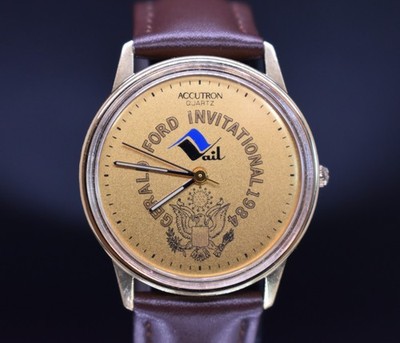 Vtg 1984 BULOVA ACCUTRON Gerald Ford Invitational Vail Watch NEW BATTERY & BAND