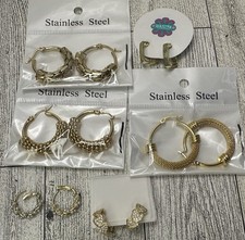 Stainless Steel Huggie/ Hoop Earrings 6 Pair Large Small Women Girl Set NEW