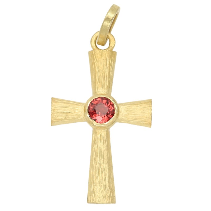 18k Cross Solid Yellow Gold Natural Red Sapphire Brilliant Color AAA