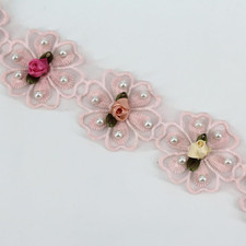 2 Yards Flower Pearl Lace Edging Trim Ribbon Vintage Style Trimmings Fabric Embr