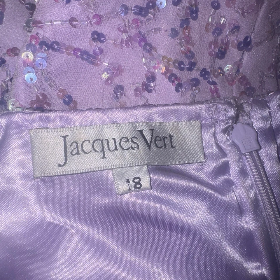 Wow Vintage Black Tie Evening Gown Size 18 Lilac Silk Sequin & Beaded Formal - Image 3 of 4