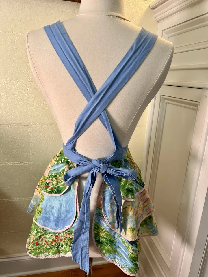 Bib Apron Country Charm Cottagecore Print Ruffles Landscape Scene Fits XS To L - Image 4 of 4