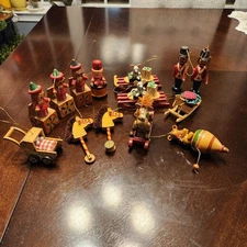 Vtg Lot of 14 Wooden Christmas Ornaments Taiwan Some Russ Berrie Co. Cottagecore