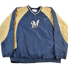 Vintage 2000s Milwaukee Brewers MLB Pull Over Windbreaker Jacket Men's XL