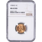 1938-D 1c Lincoln Wheat Cent ~ NGC MS 65 RD