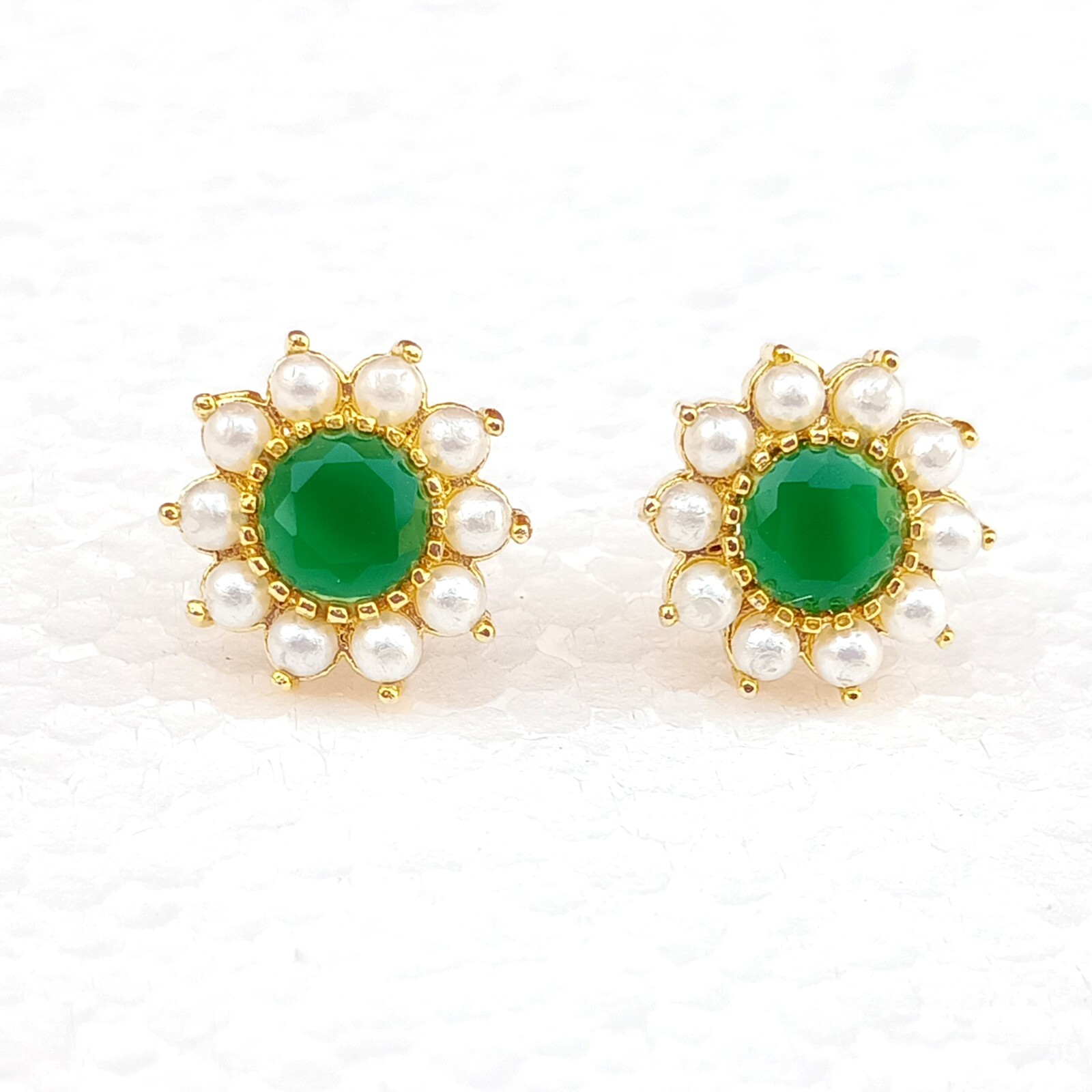 Emerald Gemstone Gold Plated Stud Earrings for Women