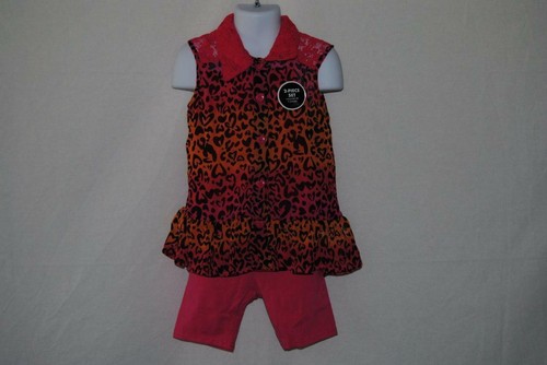 George Girls' 2 piece Chiffon tunic and biker short set Racy pink 4/5 leapord - Picture 2 of 2
