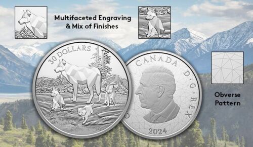 Moneda de 30 dólares Timber Wolves multifacética 2024 Canadá 2 oz .9999 de plata pura prueba - Imagen 5 de 6