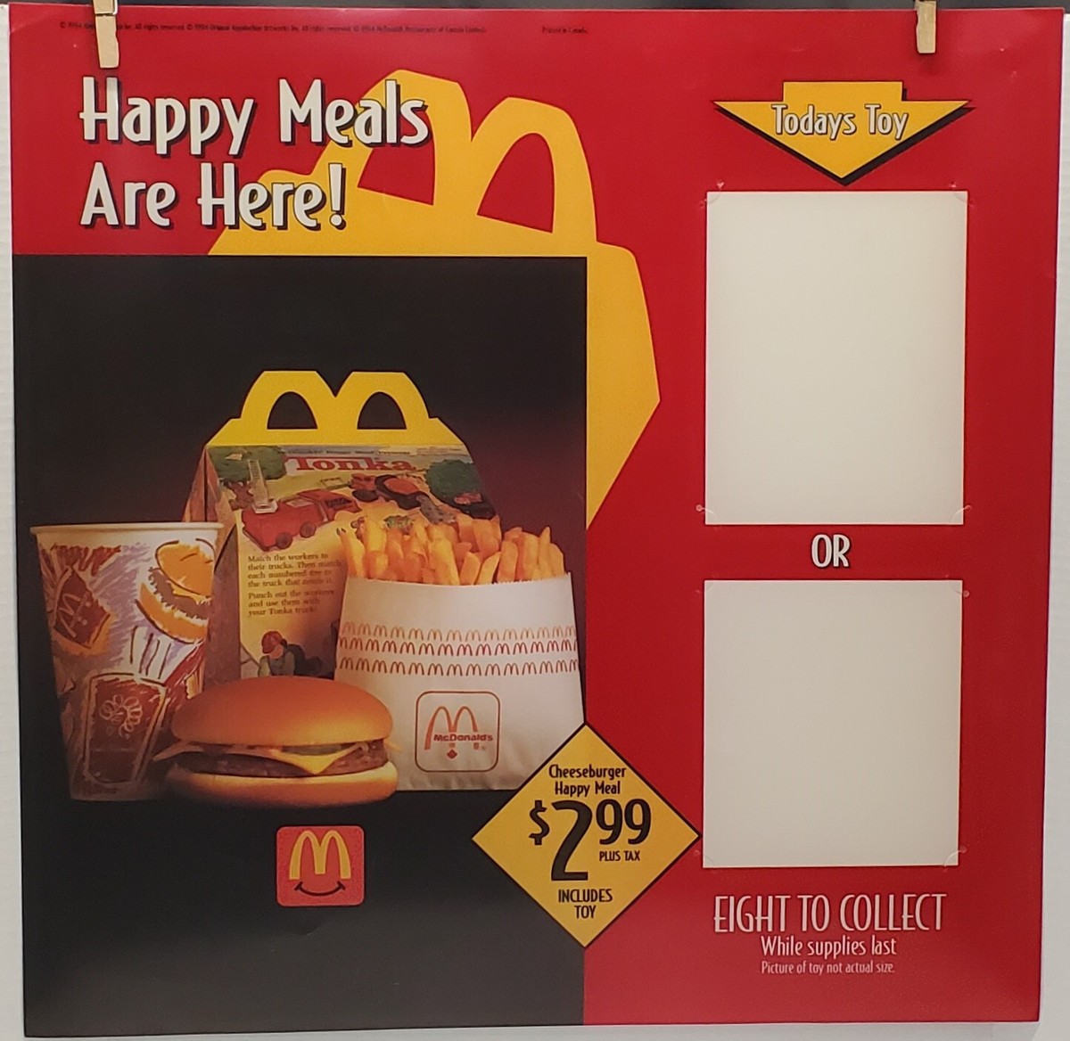 McDonalds Vintage Translite Happy Meal Advertising Sign 1994