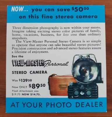 VINTAGE SAWYER'S VIEWMASTER PERSONAL STEREO CAMERA AD SHEET 1950's USA O789