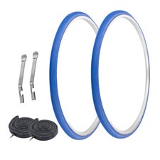 PRO TIRES 27" x 1-1/4" Blue P-148 W/ HEAVYDUTY TUBES  TIRE LEVERS 33mm Presta