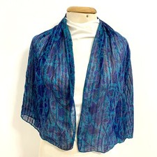 UNBRANDED PAISLEY BOHEMIAN BLUE RECTANGLE silk scarf 48/31 in A40