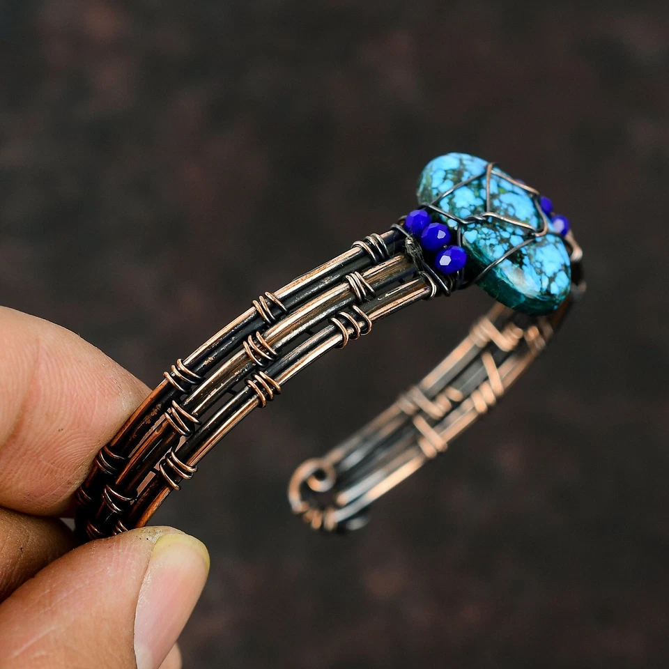 Подарочный регулируемый браслет из тибетской бирюзы меди с проволочной обмоткой для матери - Изображение 4 из 4