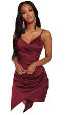 Pretty Little Thing Maroon Satin Dress Size 6