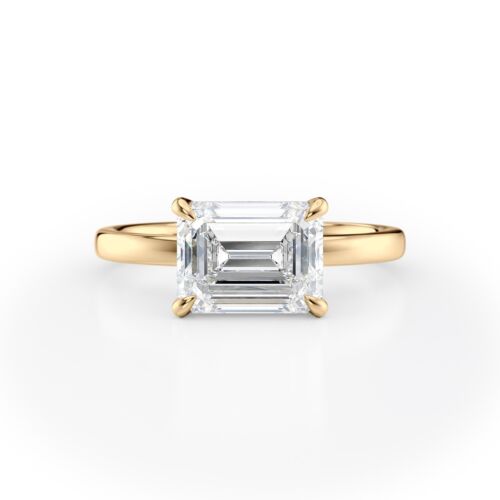 2ct Emerald Solitaire Lab Grown Engagement Ring 14k Yellow Gold E VVS1