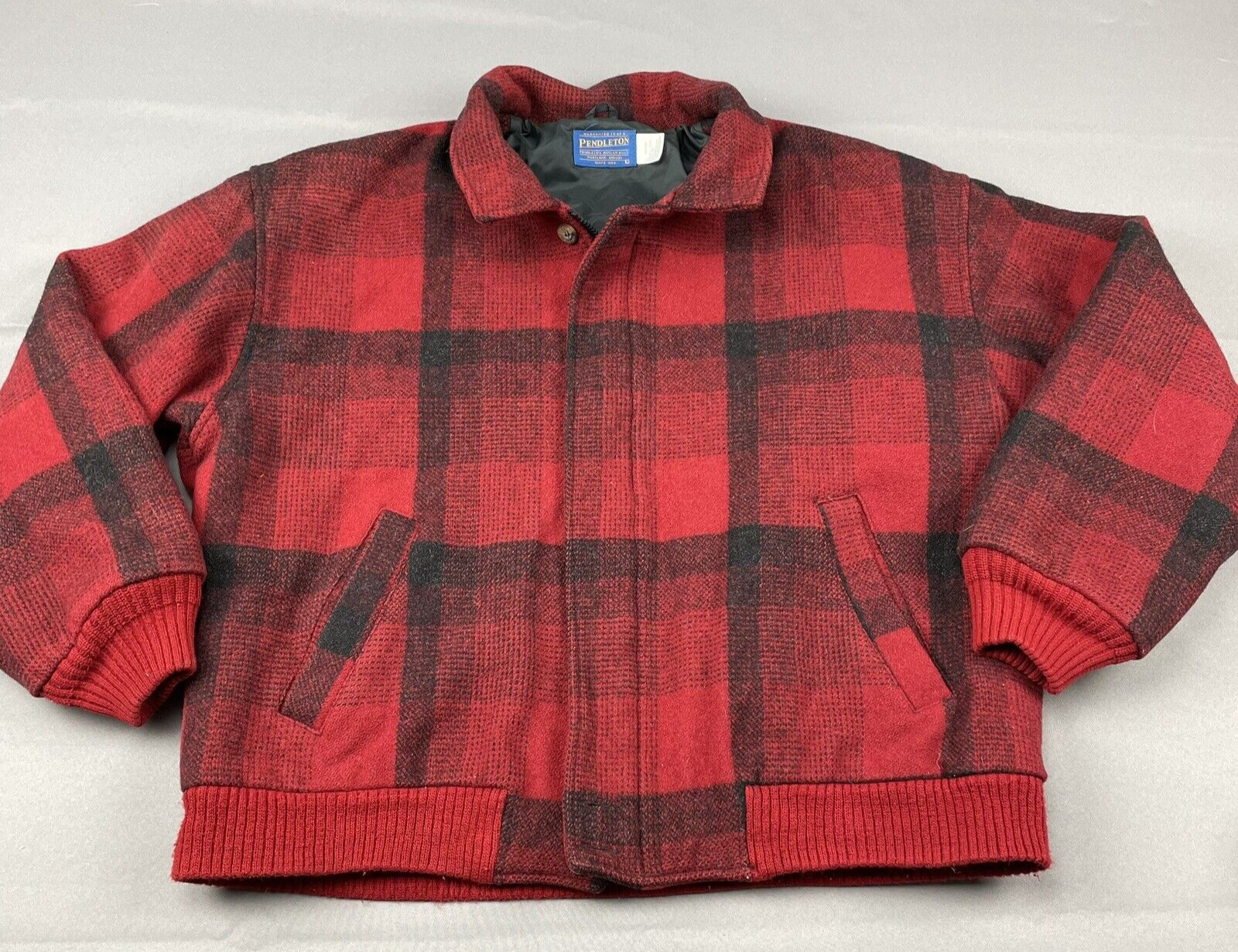 PENDLETON Jacket Full Zip 100% Virgin Wool Red & … - image 3