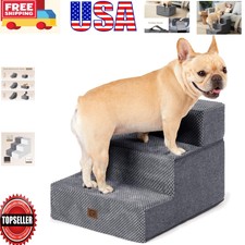 Portable 3-Step Dog Ramp for Small Pets - Non-Slip  Foldable Grey Steps