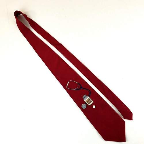 Vicky Davis Take Two Mens Necktie Red 100% Silk Tie Doctor Aspirin Stethoscope - Picture 4 of 7