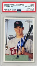 Joe Mauer Signed 2002 Bowman Heritage #238 PSA 10 Auto HOF RC Rookie Twins