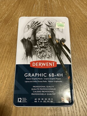 Derwent Graphic 6B-4H Medium Graphite Pencils - Set of 12 in Tin