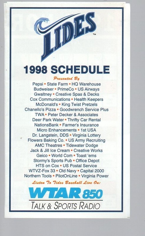 1998 NORFOLK TIDES POCKET SCHEDULE