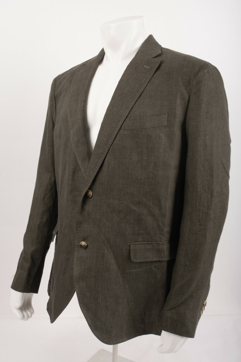 Massimo Dutti Mens Olive Green Suit Jacket Slim US 44 Eur 54