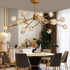 Large 43" Crystal Chandelier Gold Sputnik 18-Light Pendant Lamp with G9 Bulbs