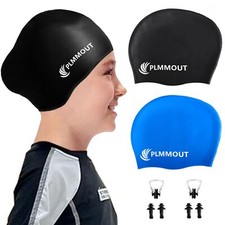 2 Pack Kids Swim CapsSilicone Swimming Caps for Girls Boys Aged 3-15Waterproo...