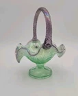 Fenton 95th Anniversary Willow Green Opalescent Basket Purple Crest