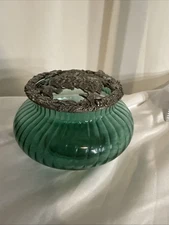 92 Rawcliffe Pewter Green swirl glass potpourri Trinket Jar Christmas Tree