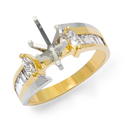 0.75 Ct Baguette Marquise Diamond Setting Engagement Ring 14k Gold Two Tone SZ 6