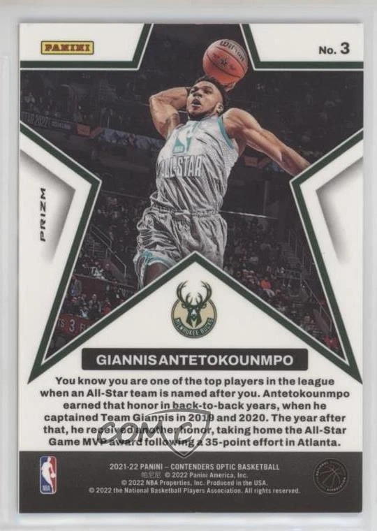 2021-22 Panini Contenders Optic Red Cracked Ice Prizm Giannis Antetokounmpo #3 - Image 2 of 2