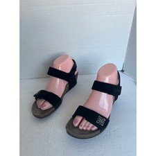 Mephisto Crystal Black Vic Spark Cork Wedge Adjustable Closure Comfort Sandals 8