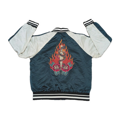 *VINTAGE* Size SMALL - Mens Sukajan Souvenir Bomber Jacket Satin Embroidered Y2K