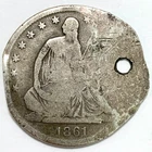 1861-S 50C Seated Liberty Silver Half Dollar: Holed