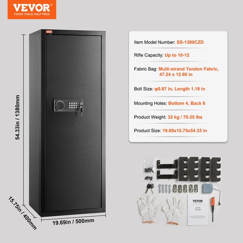 VEVOR Cassaforte per Armi 500 x 400 x 1380 mm Armadio per Armi Tastiera Digitale - Foto 7 di 12