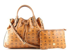 MCM Leder Beuteltasche Cognac Logo Kordelzug ...