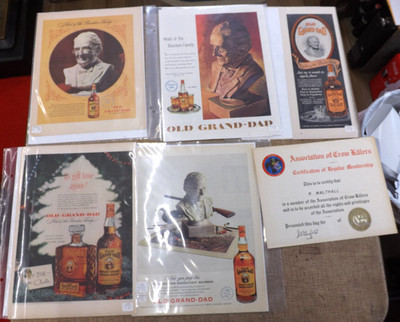 15 VINTAGE GRAND DAD WHISKEY ADS 1940s - 1960s OLD CROW CERTIFICATE Bourbon