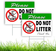 2 PC Please Do Not Litter Sign, 14x10 DS Coroplast No Dumping Signs with Stake,