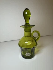 Rainbow Glass Co Paneled Style Cruet Olive Green Decanter With Stopper & Sticker