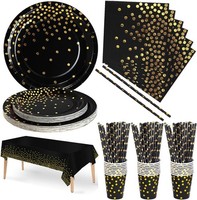Partygeschirr Kindergeburtstag 126 StüCk Schwarz Gold Pappteller Becher