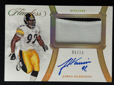 2020 Panini Flawless James Harrison Patch On Card Auto Gold /15 Steelers