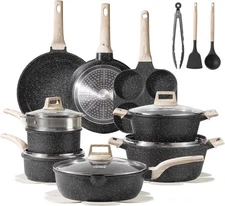 21 Pcs Nonstick Pots And Pans Set Black Granite Induction Cookware PFOS Free