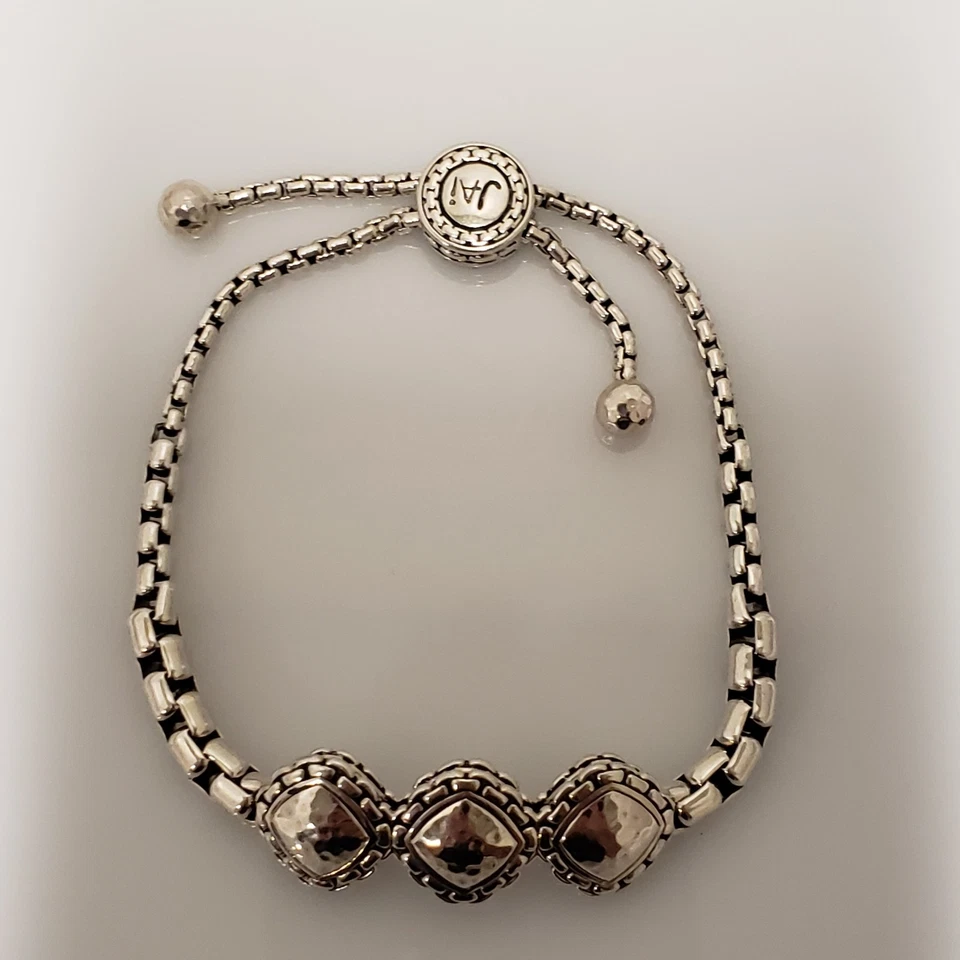 John Hardy JAI Sterling Silver Hammered Station Box Link Bolo Bracelet Adj - Image 4 of 4